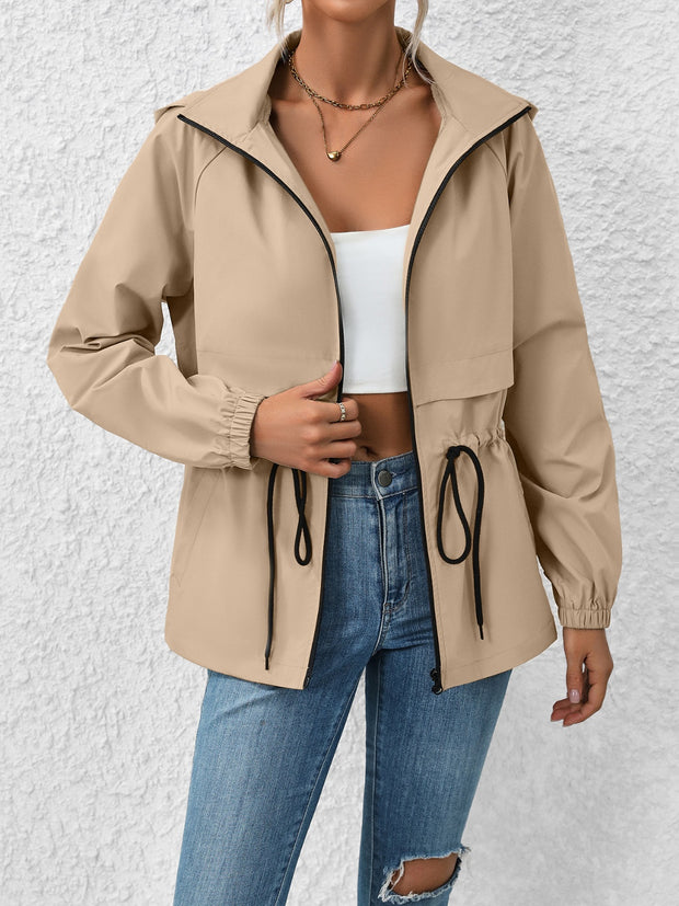 Drawstring Zip Up Hooded Jacket Trendsi