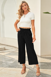 Drawstring Paperbag Waist Wide Leg Pants Trendsi