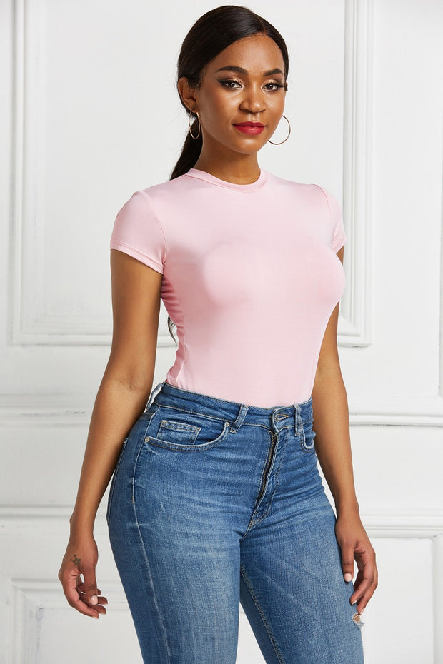 Round Neck Short Sleeve Bodysuit Trendsi