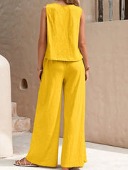 Round Neck Sleeveless Top and Wide Leg Pants Set Trendsi