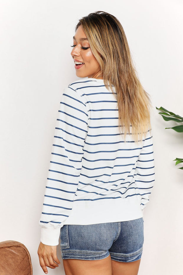 Double Take Striped Long Sleeve Round Neck Top Trendsi