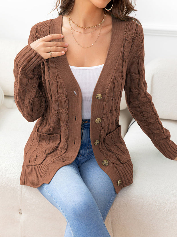 Button Down Cable-Knit Cardigan Trendsi