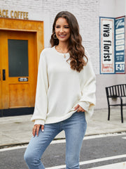 Round Neck Ribbed Trim Sweater Trendsi