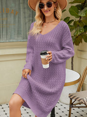 V-Neck Long Sleeve Sweater Dress Trendsi