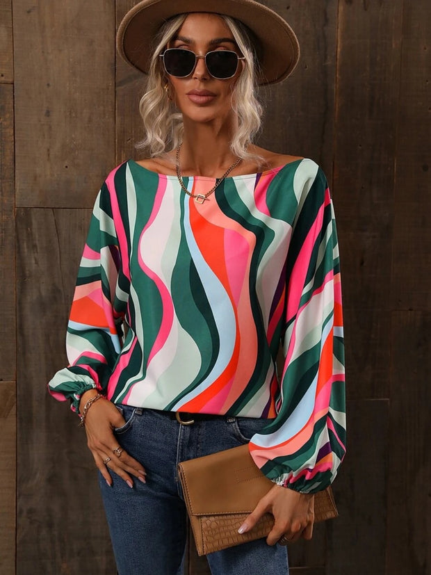 Printed Boat Neck Blouse Trendsi