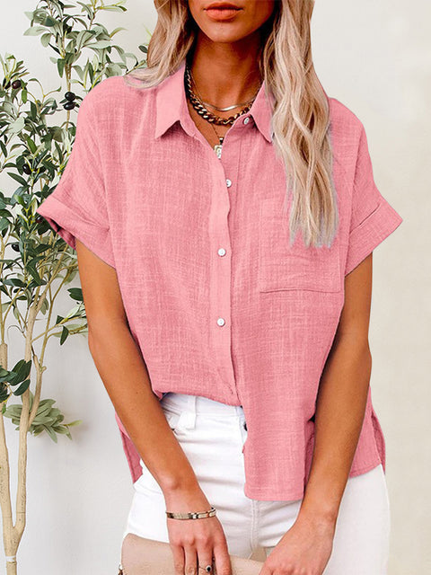 Button Up Short Sleeve Shirt Trendsi