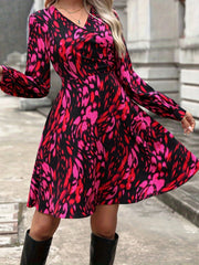 Printed Surplice Long Sleeve Dress Trendsi