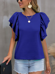 Round Neck Flounce Sleeve Blouse Trendsi