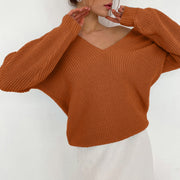 V-Neck Dropped Shoulder Long Sleeve Sweater Trendsi