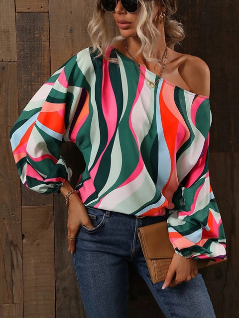 Printed Boat Neck Blouse Trendsi