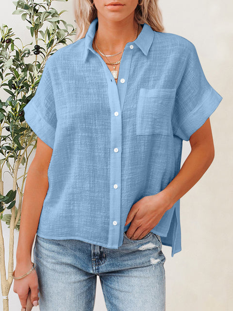 Button Up Short Sleeve Shirt Trendsi