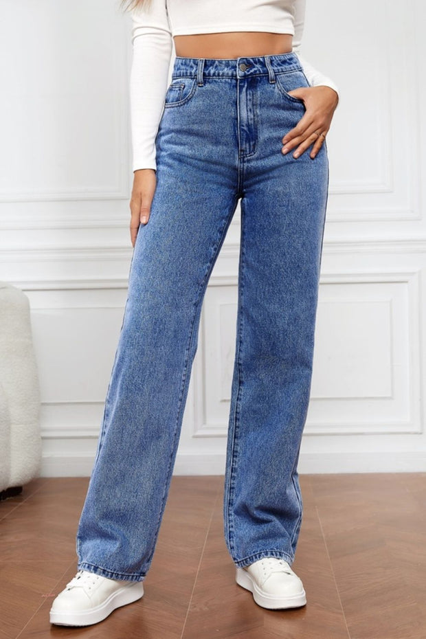 High Waist Straight Jeans Trendsi