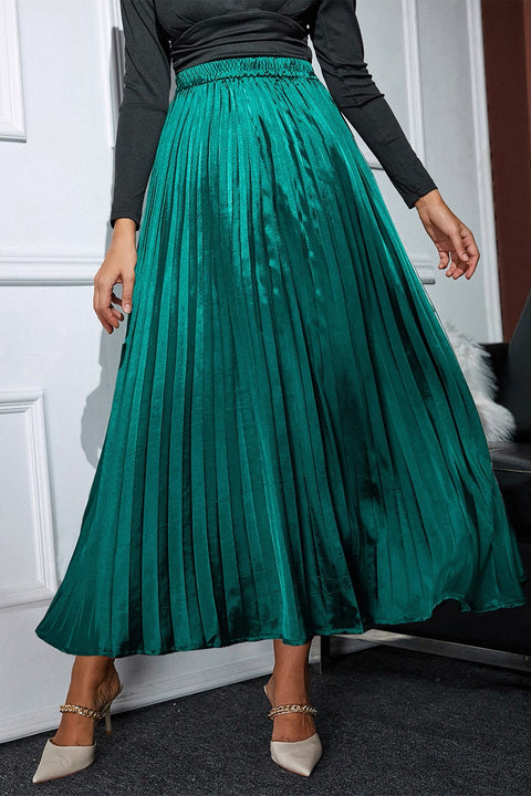 Pleated Elastic Waist Midi Skirt Trendsi