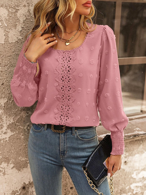 Swiss Dot Lace Detail Blouse Trendsi