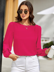 Round Neck Long Sleeve Blouse Trendsi