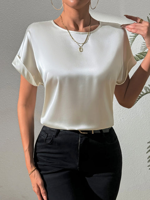 Round Neck Short Sleeve Blouse Trendsi