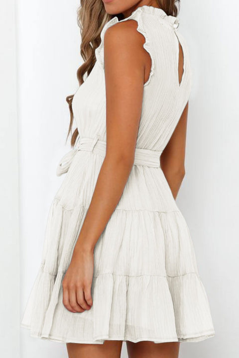 Frill Tied Round Neck Sleeveless Tiered Dress