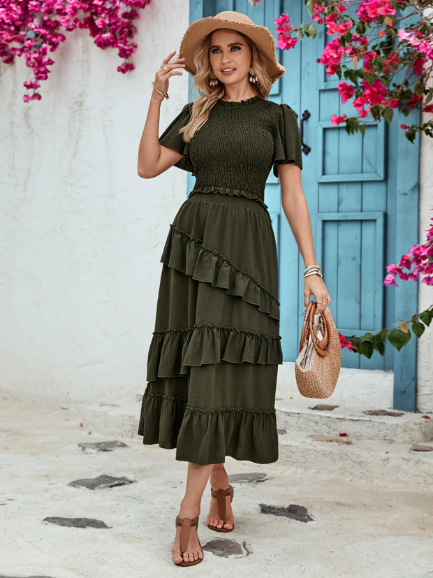 Ruffled Elastic Waist Midi Skirt Trendsi