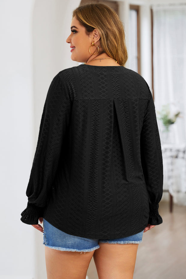 Plus Size Eyelet Notched Flounce Sleeve Blouse Trendsi