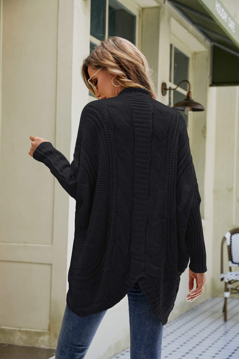 Mixed Knit Open Front Dolman Sleeve Cardigan Trendsi