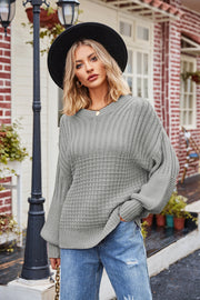 Ribbed Drop Shoulder Lantern Sleeve Sweater Trendsi