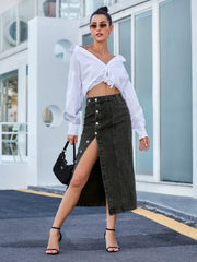 Button Down Denim Skirt Trendsi