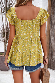 Printed Square Neck Cap Sleeve Blouse Trendsi