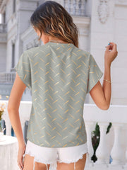 Printed Notched Short Sleeve Blouse