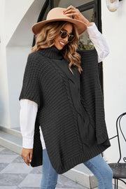 Cable-Knit Turtleneck Slit Sweater Trendsi