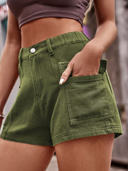 High Waist Denim Shorts with Pockets Trendsi