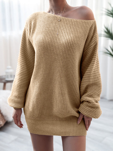 Rib-Knit Mini Sweater Dress Trendsi