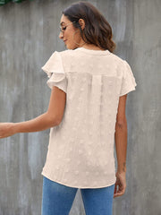 Swiss Dot Notched Flutter Sleeve Blouse Trendsi