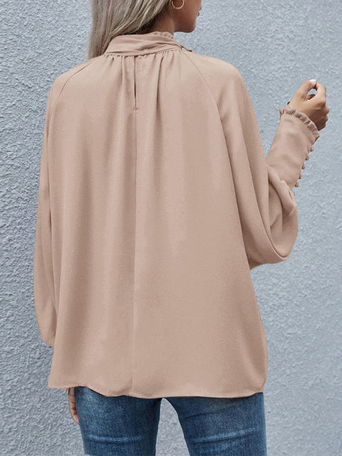 Tie Neck Lantern Sleeve Blouse Trendsi