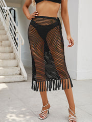 Fringe Openwork High Waist Swim Skirt Cover up