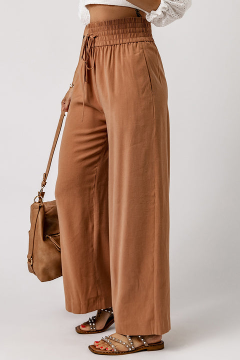 Drawstring Smocked Waist Wide Leg Pants