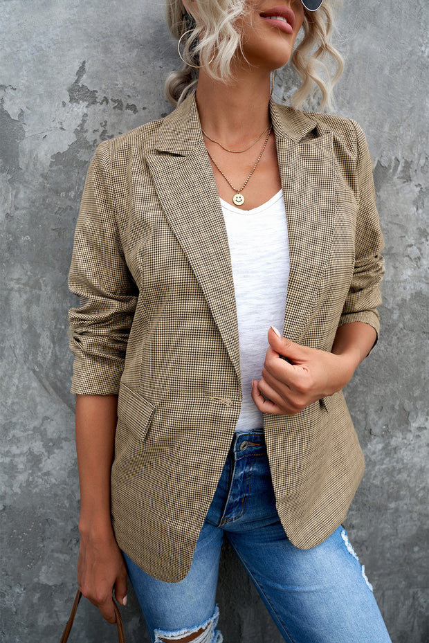 Plaid Lapel Collar Button Cuff Blazer Trendsi