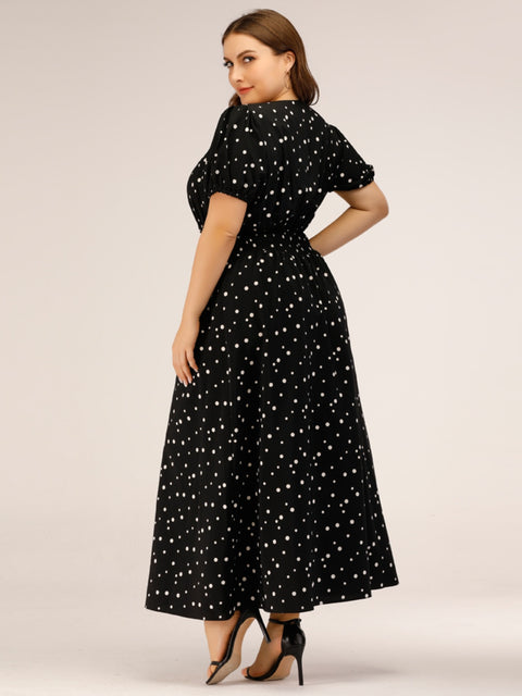 Plus Size Polka Dot Square Neck Dress Trendsi