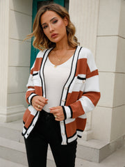 Striped Button Down Cardigan Trendsi