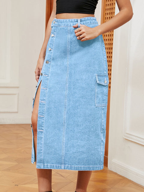 Button Down Denim Skirt Trendsi