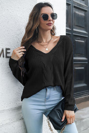 Cable-Knit V-Neck Sweater Trendsi