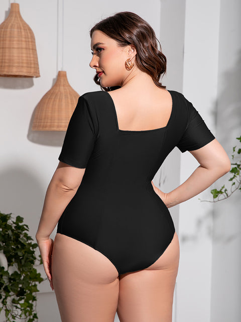 Plus Size Scoop Neck Short Sleeve One-Piece Swimsuit Trendsi