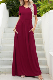 Round Neck Maxi Tee Dress with Pockets Trendsi