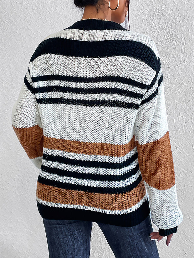 Striped Round Neck Sweater Trendsi