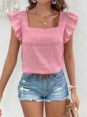 Ruffled Square Neck Cap Sleeve Blouse Trendsi