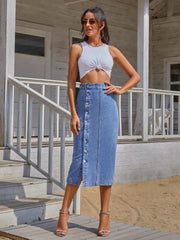 Button Down Denim Skirt Trendsi