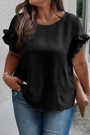 Plus Size Ruffled Round Neck Short Sleeve Blouse Trendsi