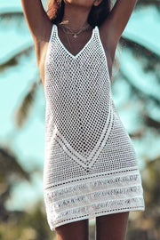 Openwork V-Neck Tank Knit Cover Up Trendsi