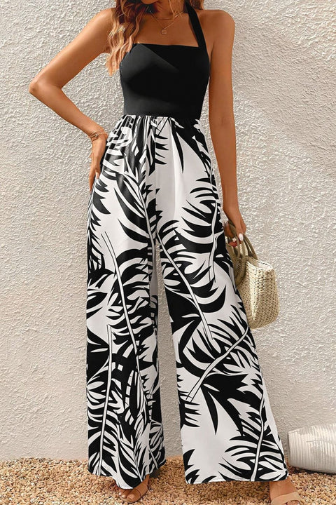 Printed Halter Wide Leg Jumpsuit Trendsi