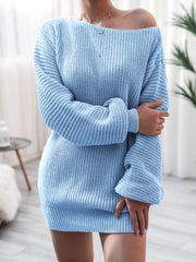 Rib-Knit Mini Sweater Dress Trendsi