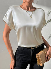 Round Neck Short Sleeve Blouse Trendsi